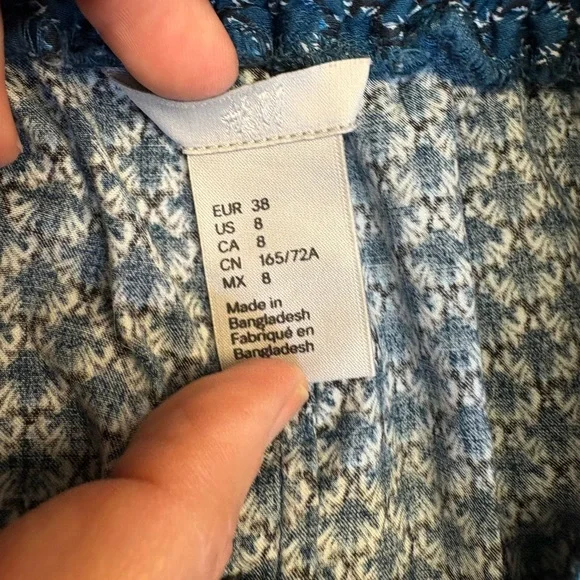 H&M Dark Turquoise patterned A-Line Knee-Length Skirt Tie Front Casual Small - Picture 4 of 6